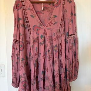 Free People Pink Floral Tunic Top